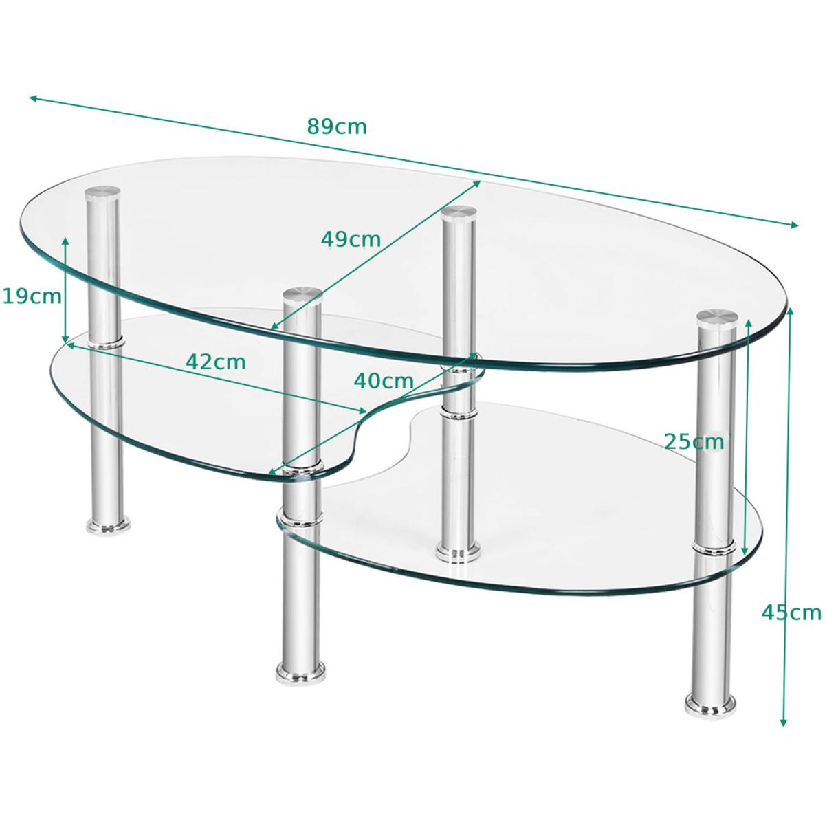 3-Tire Modern Oval Coffee Tea End Table Transparent - Transparent – image 2