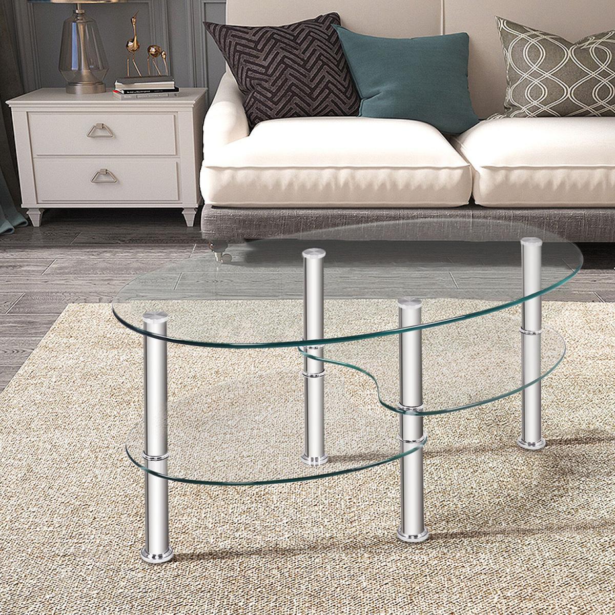 3-Tire Modern Oval Coffee Tea End Table Transparent - Transparent – image 3