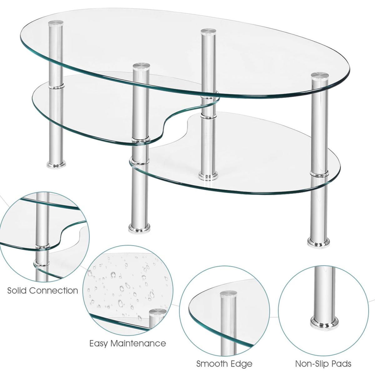 3-Tire Modern Oval Coffee Tea End Table Transparent - Transparent – image 4