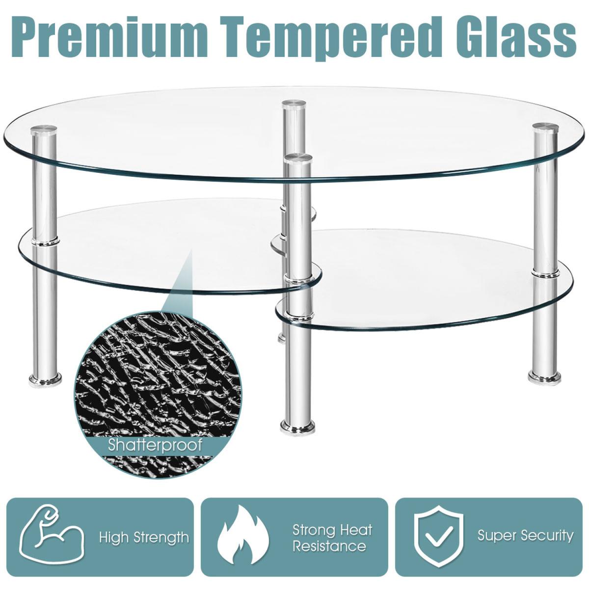 3-Tire Modern Oval Coffee Tea End Table Transparent - Transparent – image 5