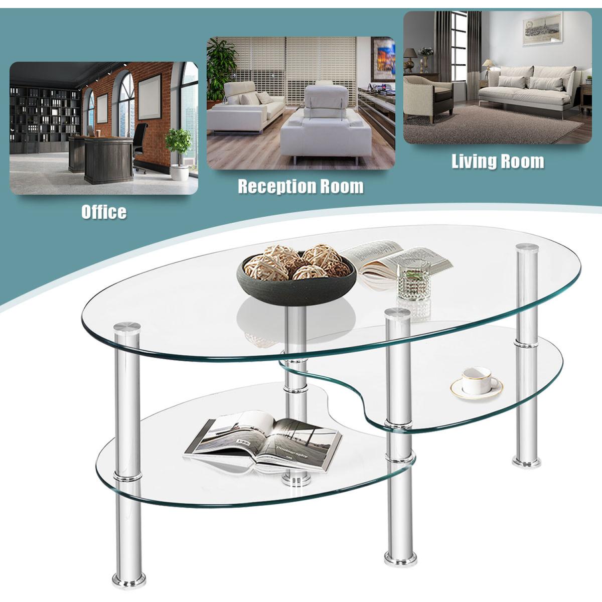 3-Tire Modern Oval Coffee Tea End Table Transparent - Transparent – image 7