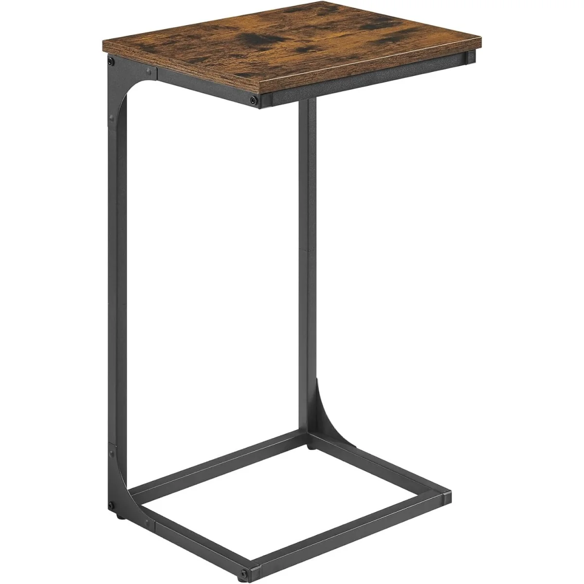 C-Shaped Sofa Side Table with Industrial Metal Frame, Space-Saving Snack and Laptop Table - Rustic Brown and Black – image 2