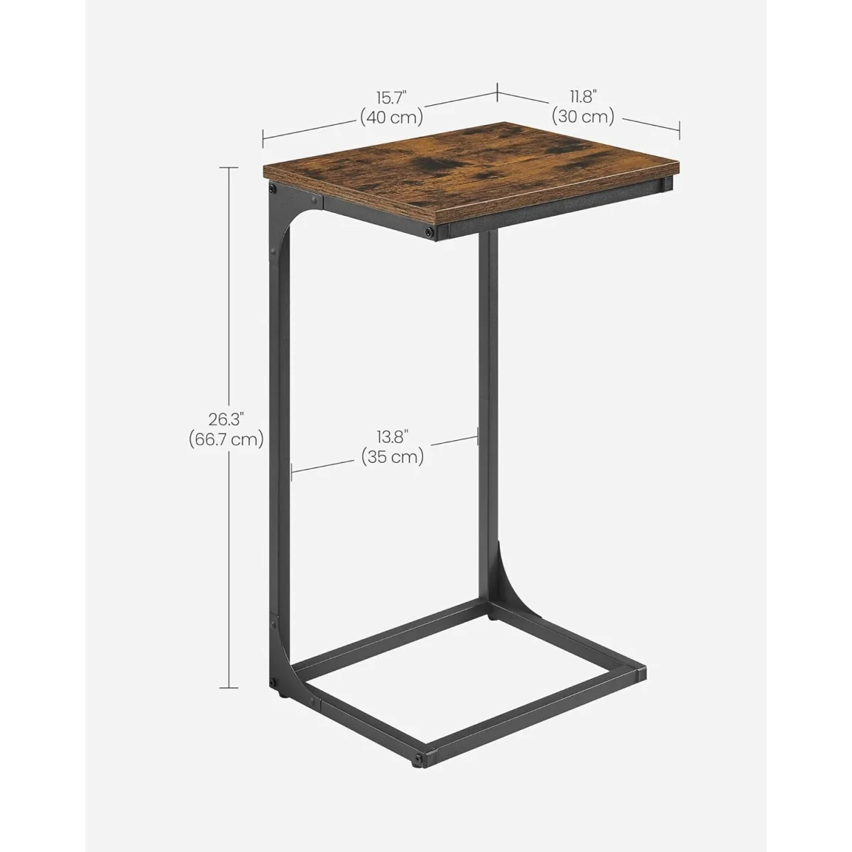 C-Shaped Sofa Side Table with Industrial Metal Frame, Space-Saving Snack and Laptop Table - Rustic Brown and Black – image 3