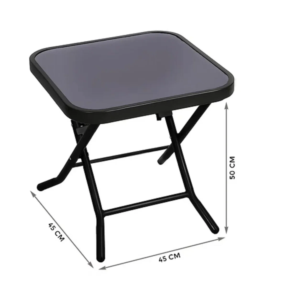 Folding Glass Top Side Table for Home and Garden - Black – image 2