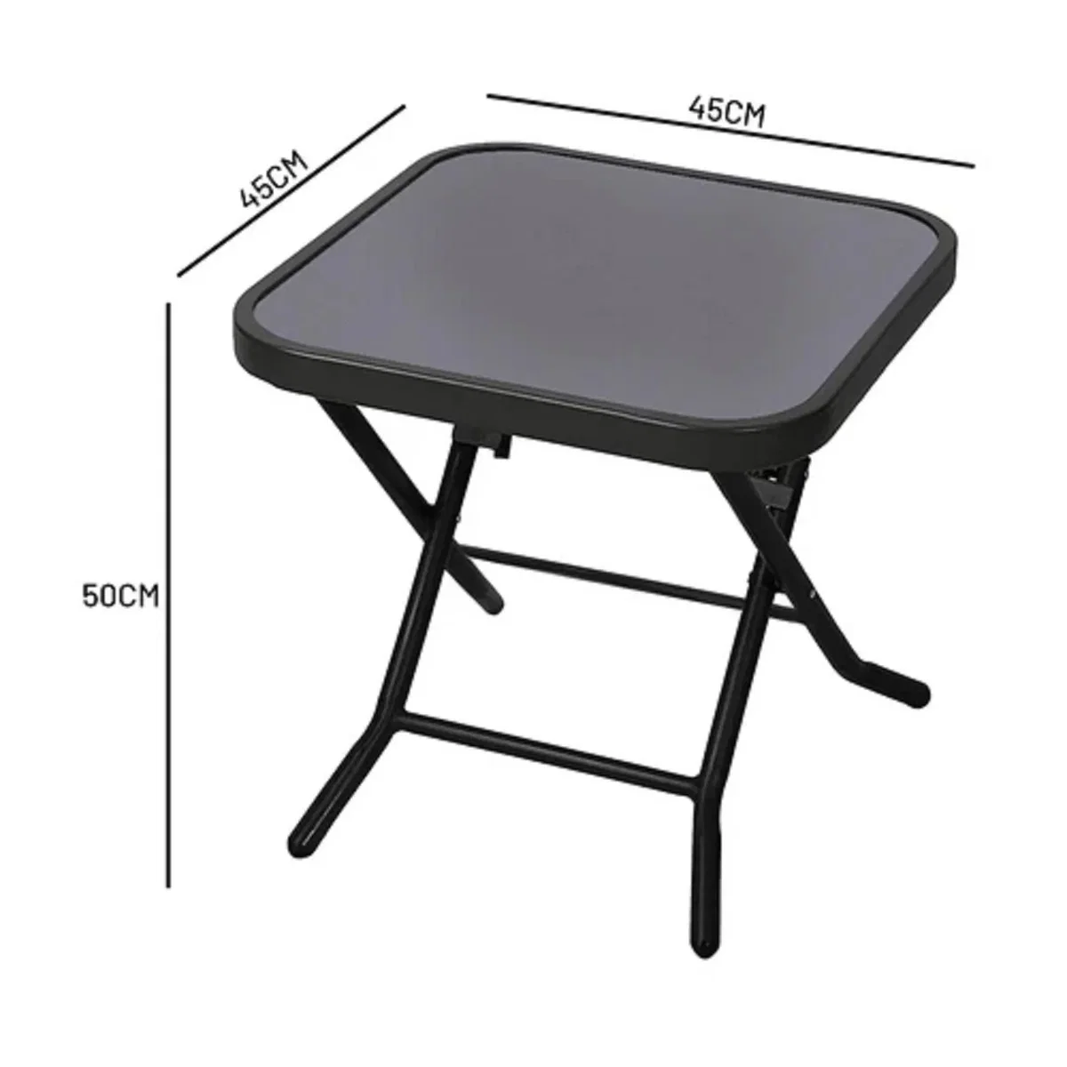 Folding Glass Top Side Table for Home and Garden - Black – image 3