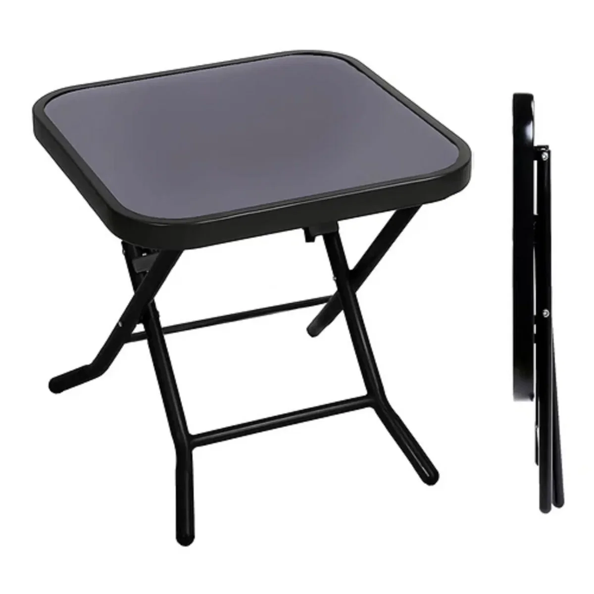 Folding Glass Top Side Table for Home and Garden - Black – image 4