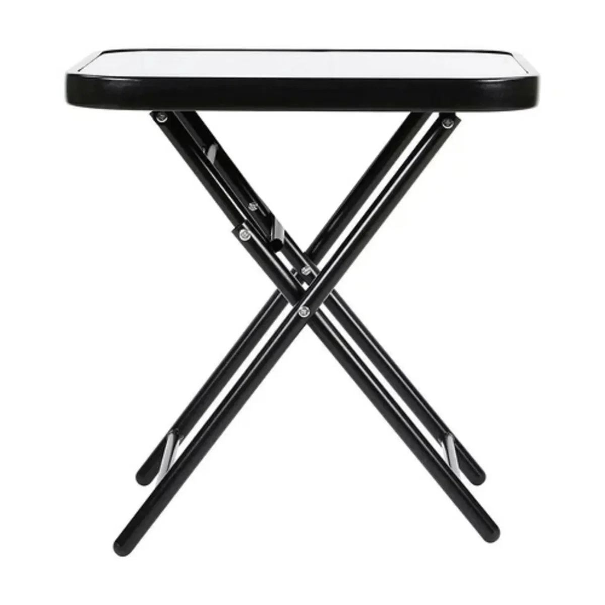 Folding Glass Top Side Table for Home and Garden - Black – image 7