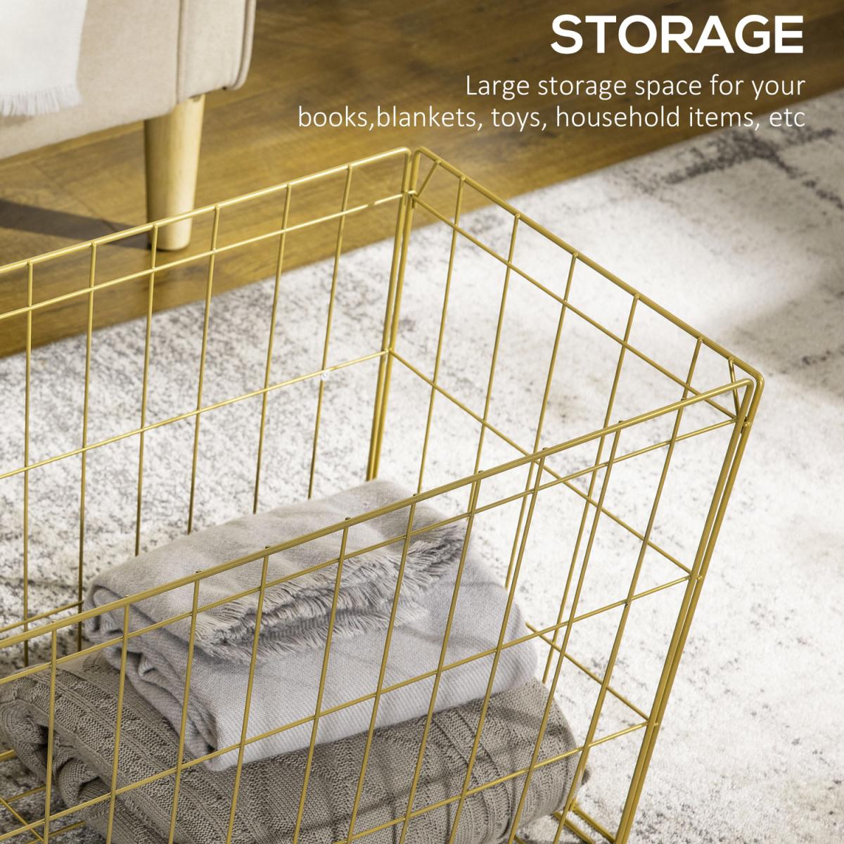 Side Table Set of 2 with Wire Storage Basket, Faux Marble Top - White, Golden – image 4