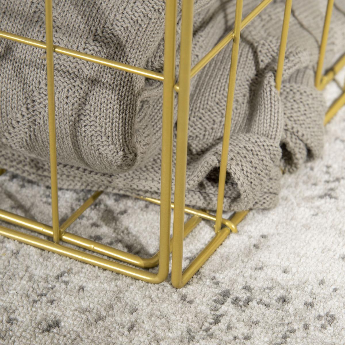 Side Table Set of 2 with Wire Storage Basket, Faux Marble Top - White, Golden – image 6