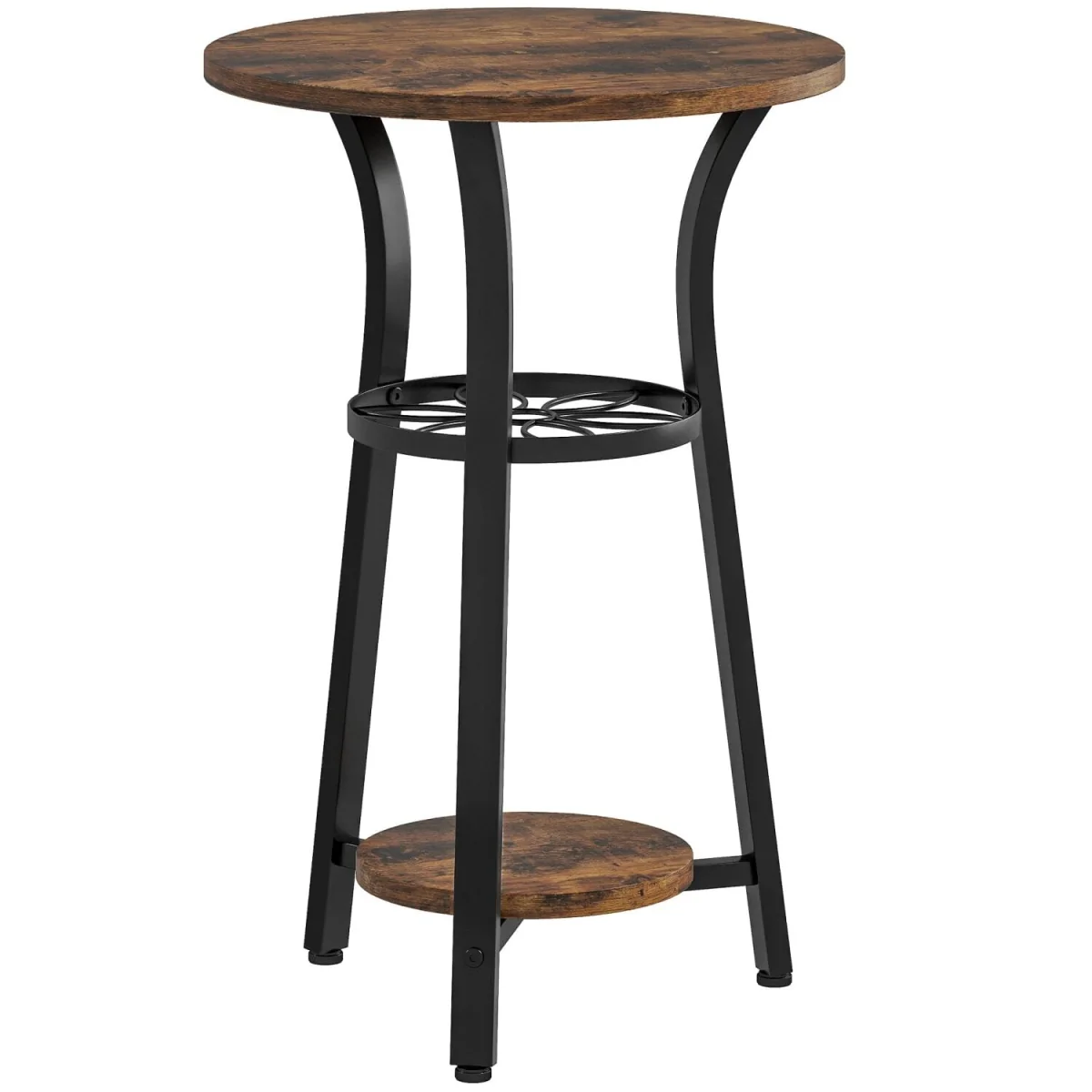 Neri Rustic Brown Round 3-Tier Side Table with Floral Patterned Shelf – image 2