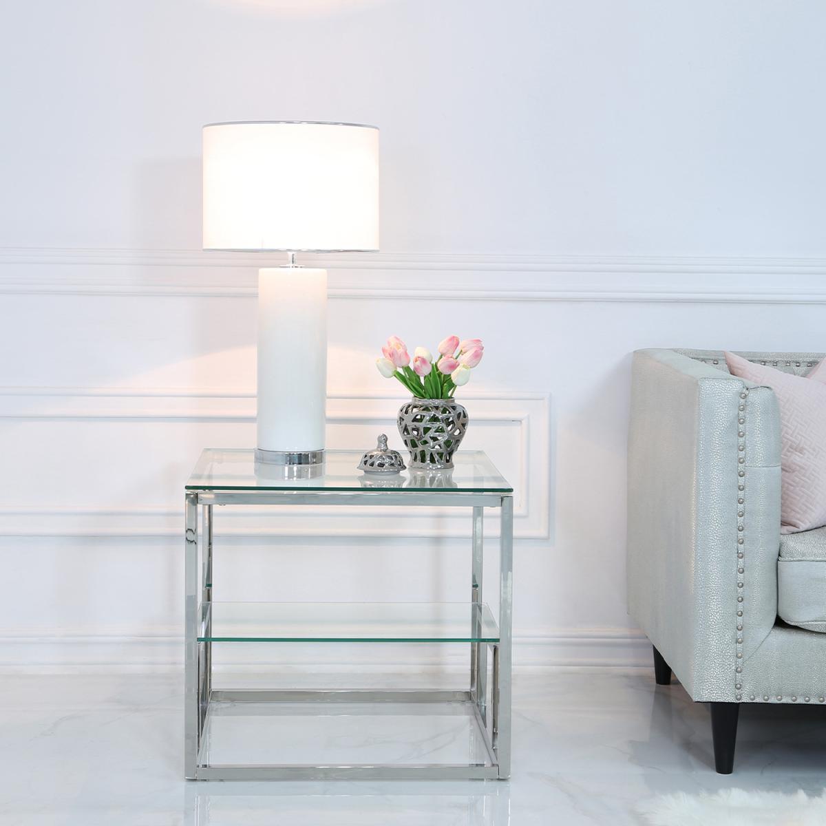 Harry Steel And Clear Glass Tiered End Table, Side Table - Silver – image 2