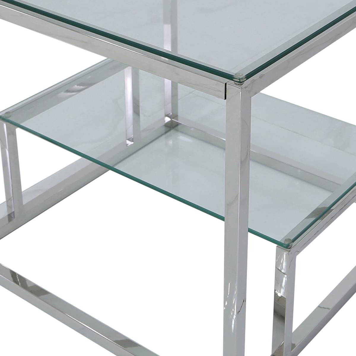 Harry Steel And Clear Glass Tiered End Table, Side Table - Silver – image 3