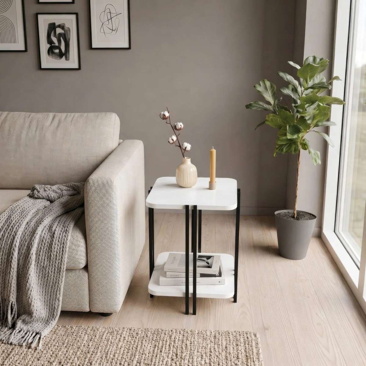 Decortie Notus 2-Tier Square Side Table with Open Shelf - White – image 3
