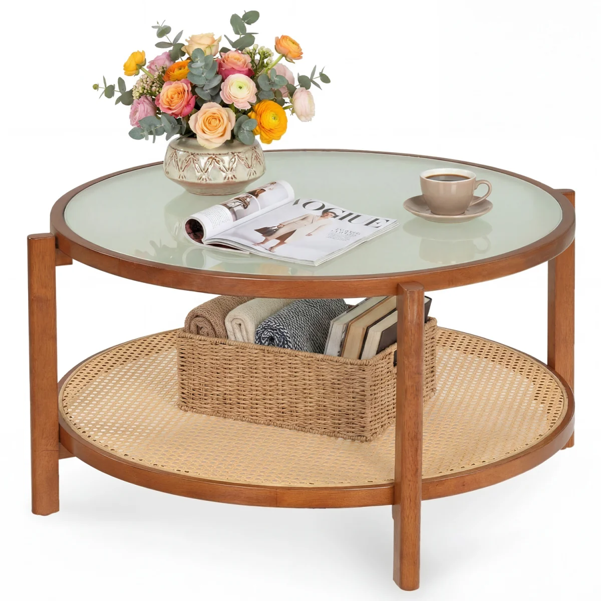 Wooden Rattan Accent Center Table – image 3