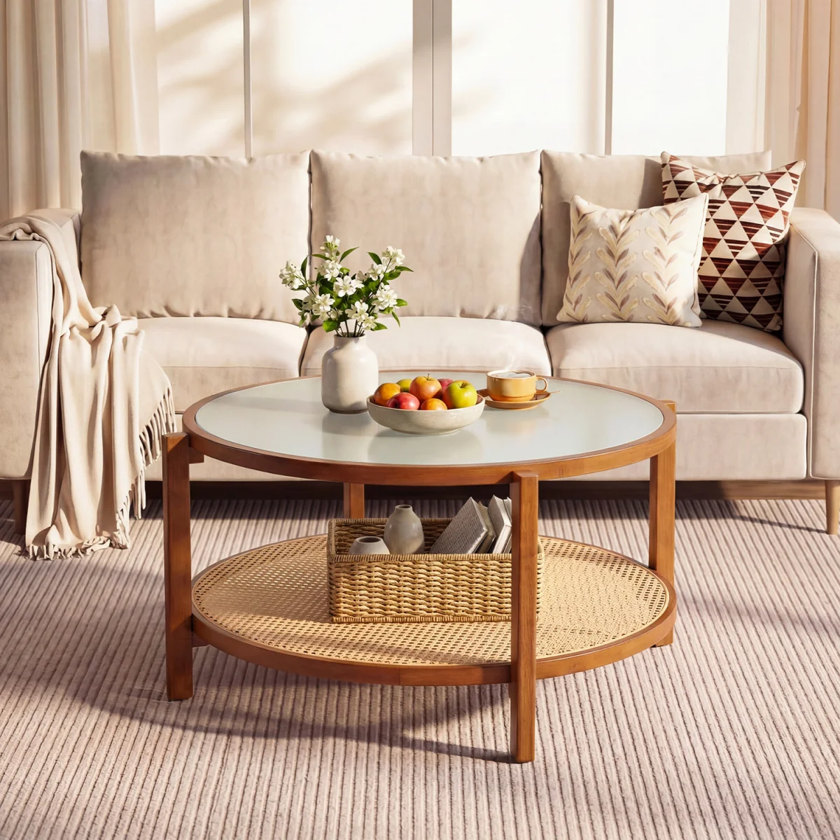 Wooden Rattan Accent Center Table – image 4