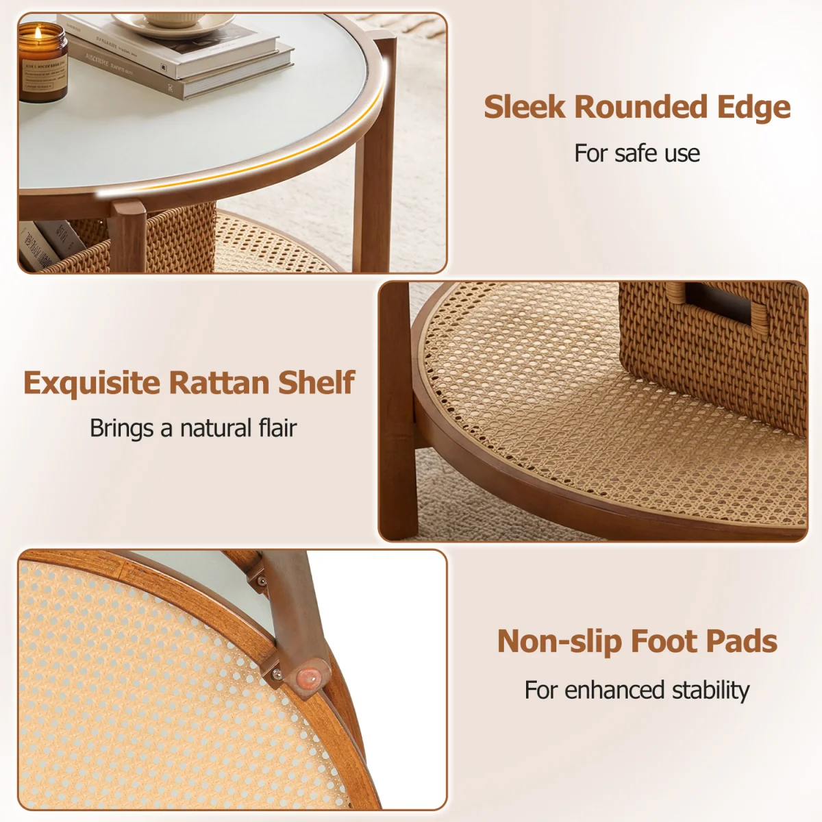 Wooden Rattan Accent Center Table – image 5
