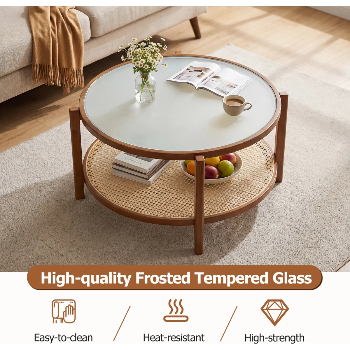Wooden Rattan Accent Center Table – image 6