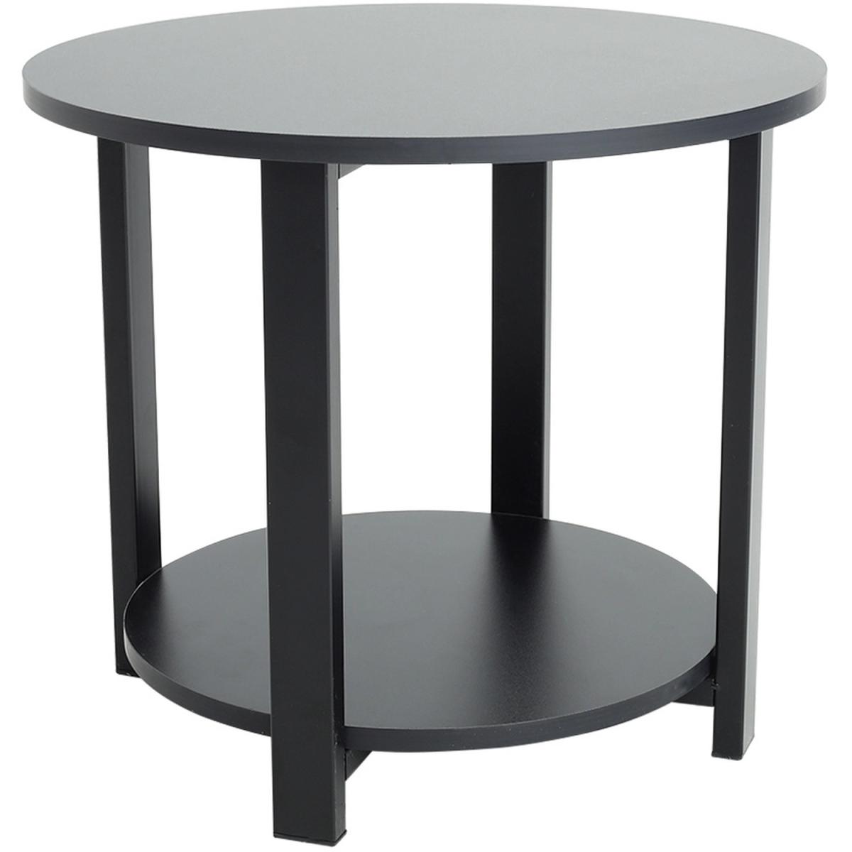 Round Side Table with Storage Shelf - Black – image 2