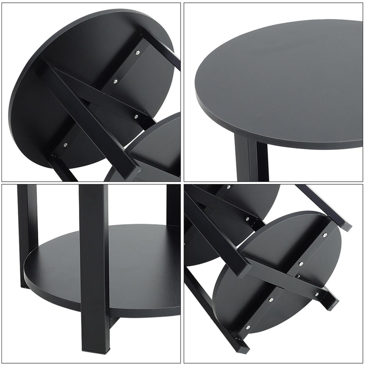 Round Side Table with Storage Shelf - Black – image 3