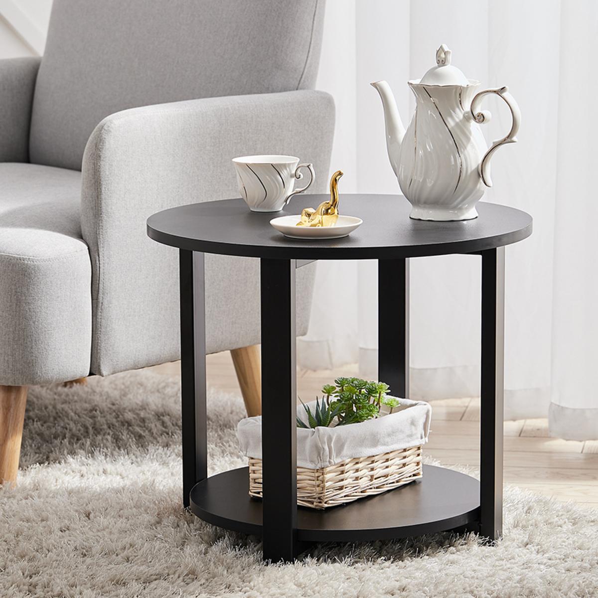 Round Side Table with Storage Shelf - Black – image 5