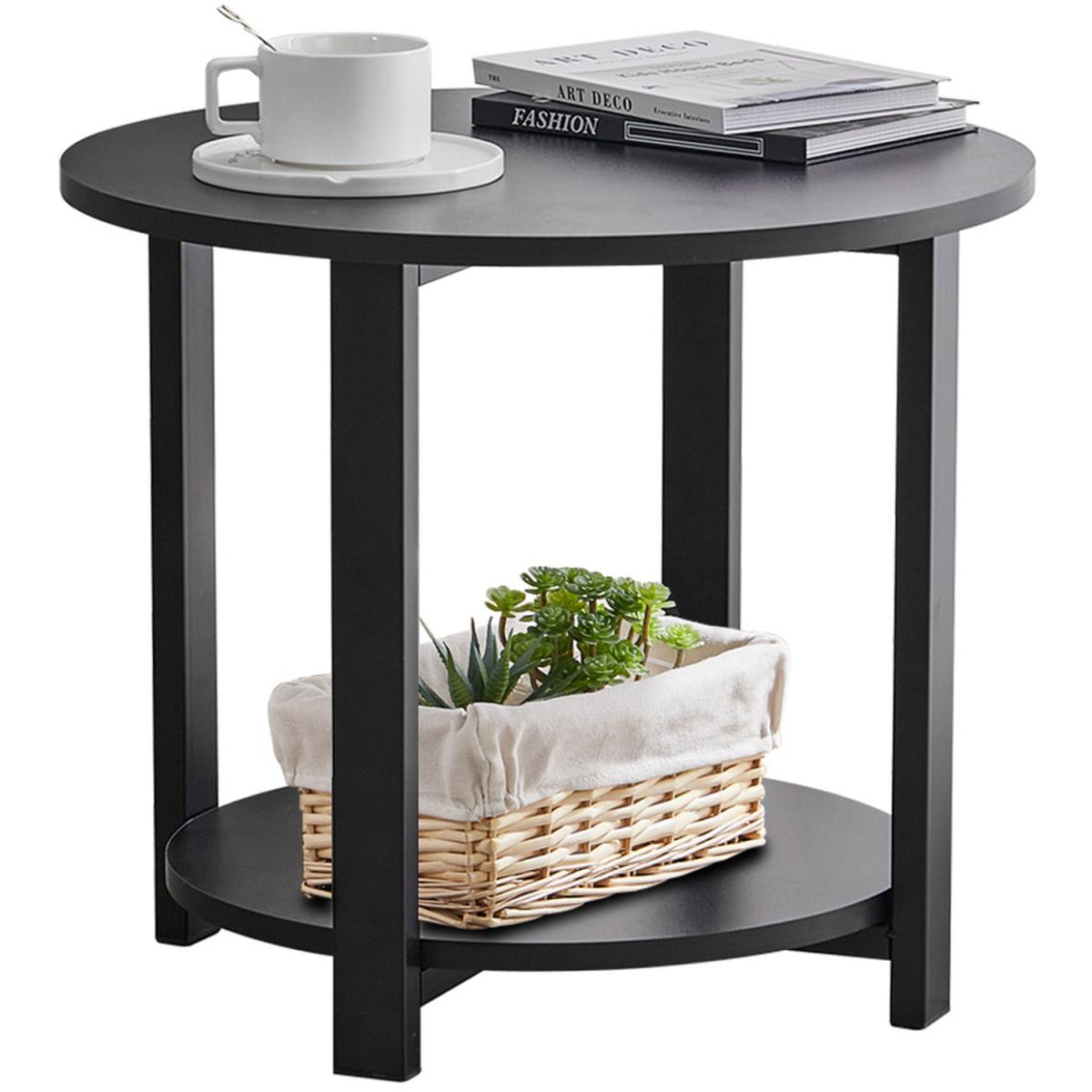 Round Side Table with Storage Shelf - Black – image 7