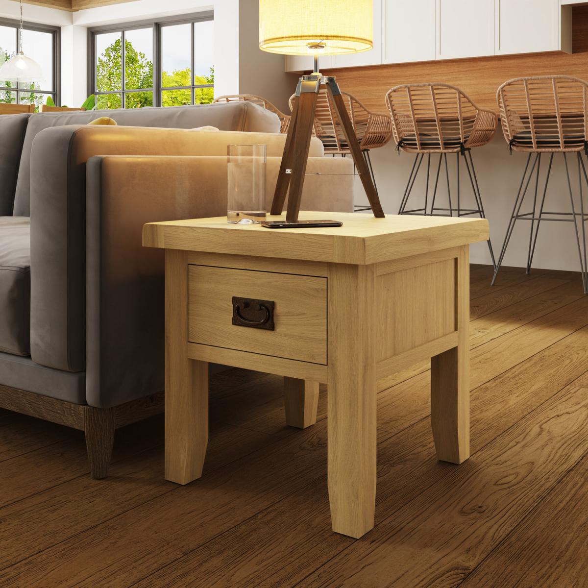 Natural Oak 1 Drawer Side Lamp Table - Natural Oak