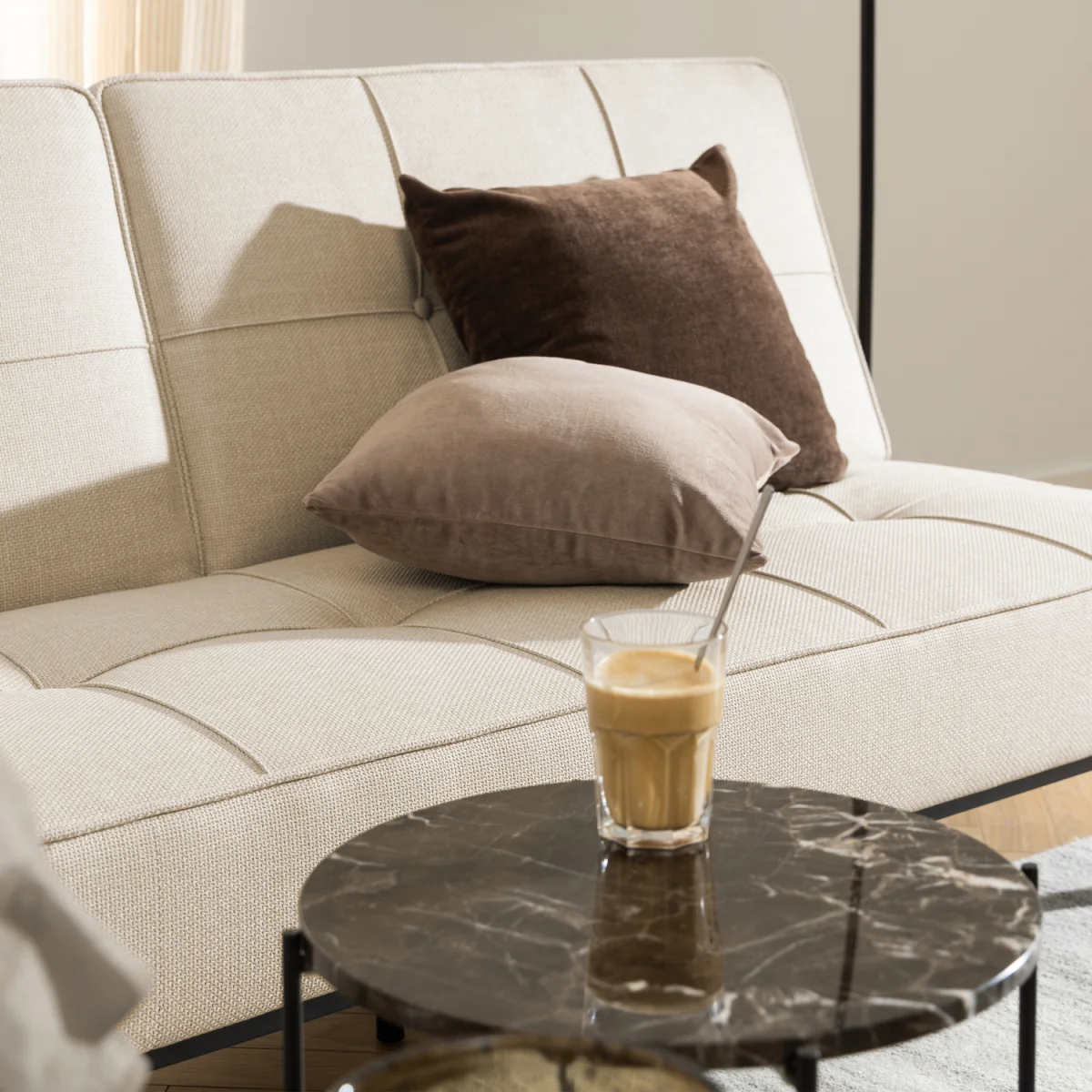 Avila Side Table with Brown Marble Top 42x45cm - Brown – image 2
