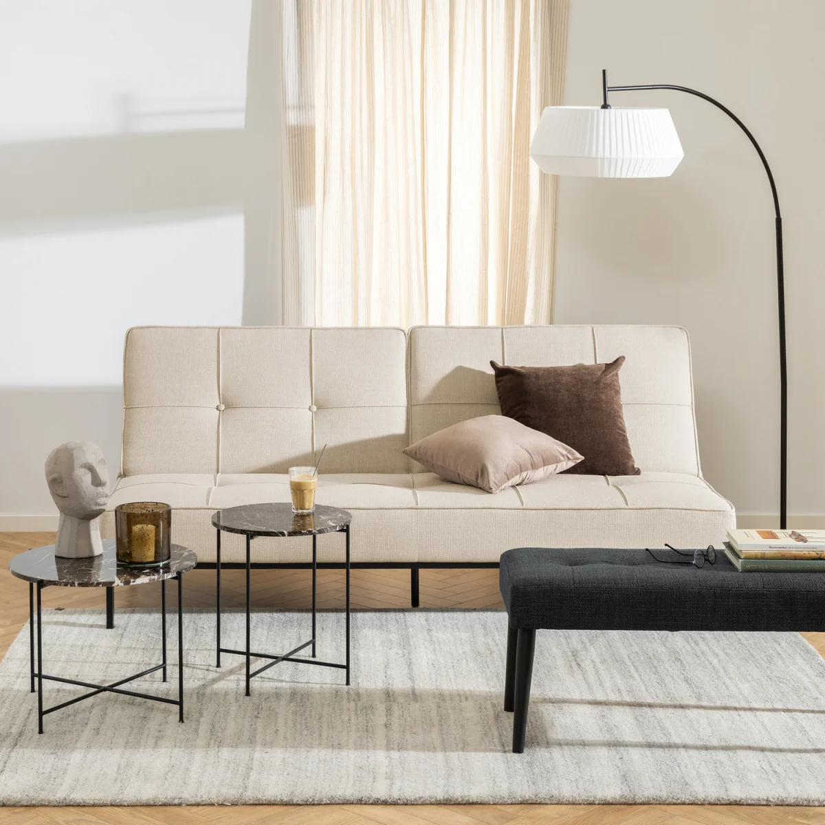 Avila Side Table with Brown Marble Top 42x45cm - Brown – image 4
