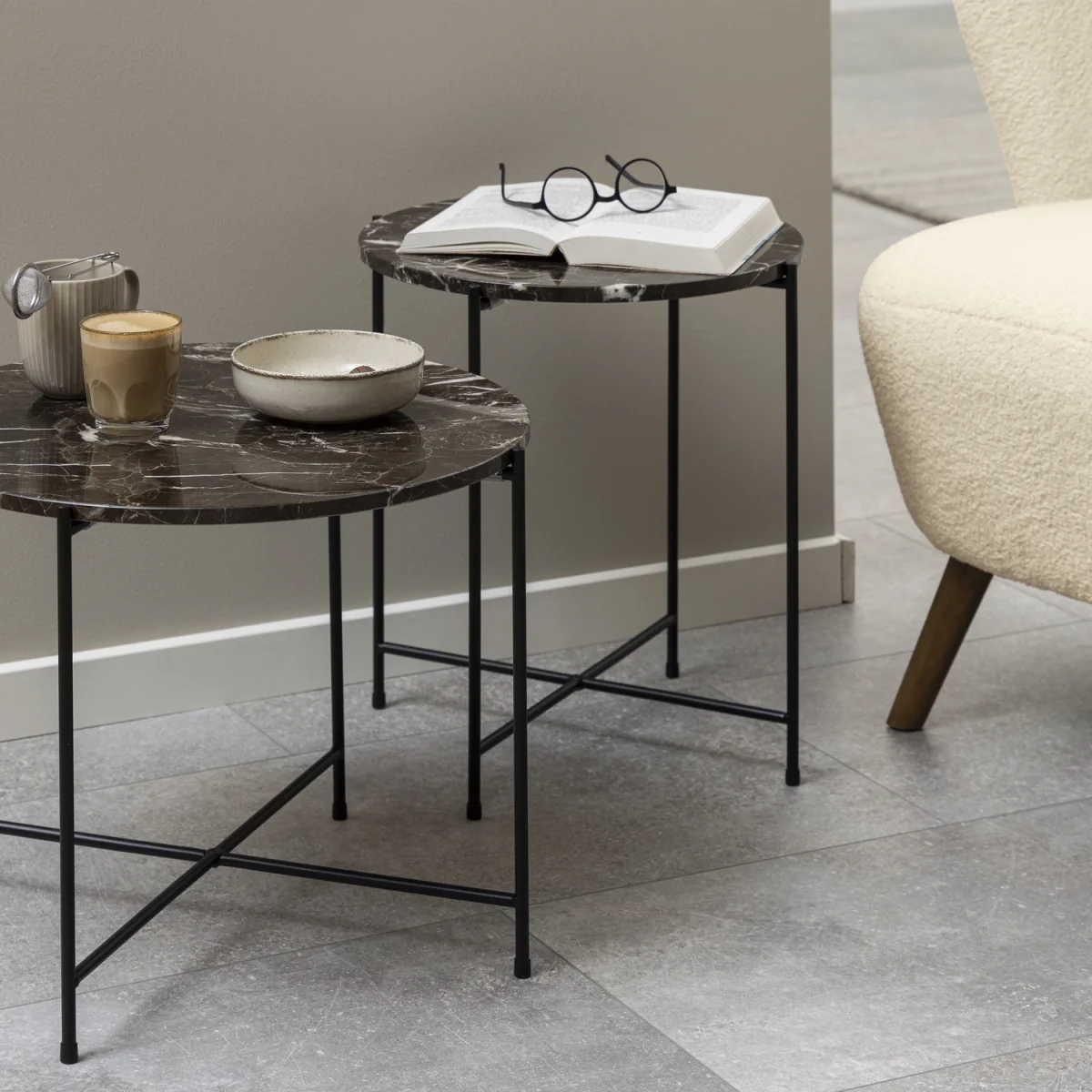 Avila Side Table with Brown Marble Top 42x45cm - Brown – image 5