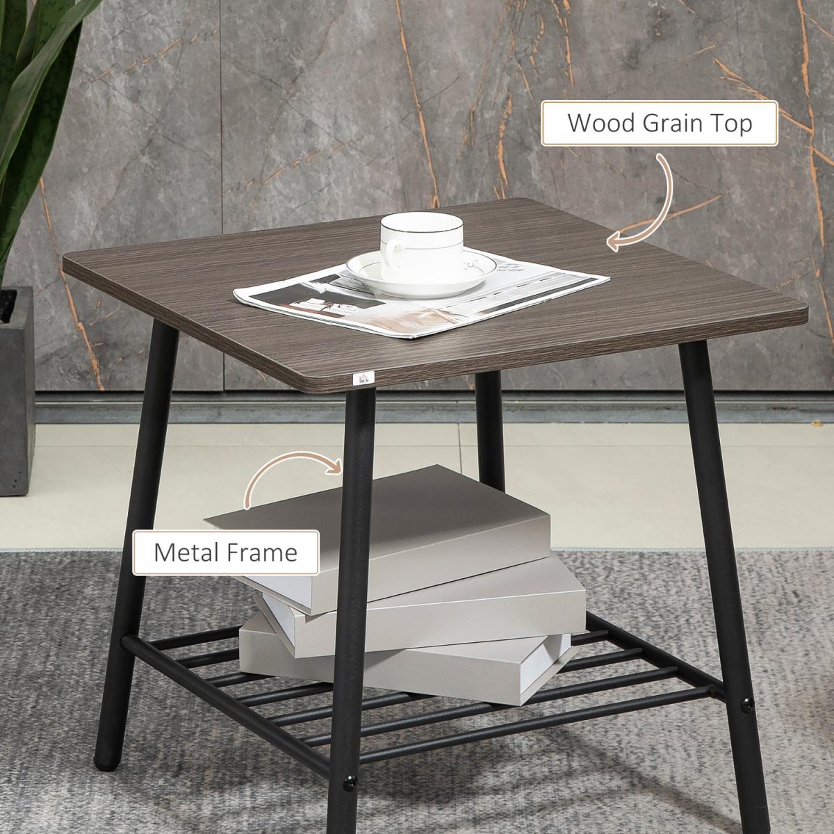Industrial Sofa Side Table, End Table with 2-Tier Storage - Grey – image 3