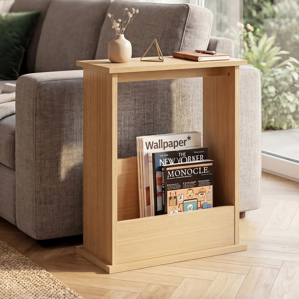 Side Table Slim Storage Magazine Rack Sofa End Table Small Space - Brown – image 5