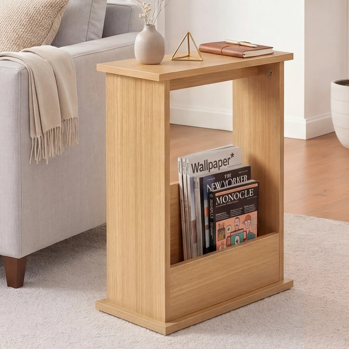Side Table Slim Storage Magazine Rack Sofa End Table Small Space - Brown – image 7