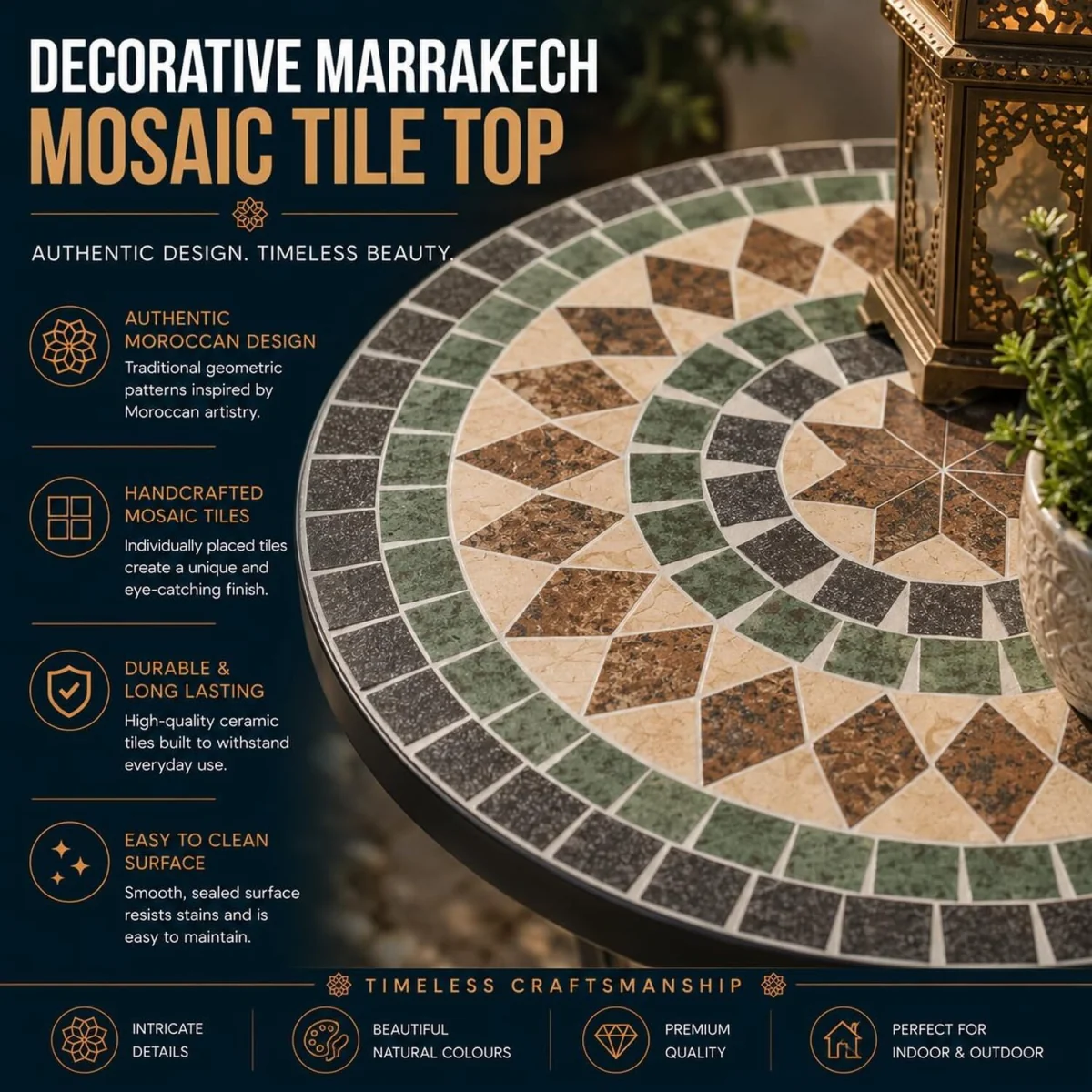 Marrakech Mosaic Plant Stand Side Table - Multi Color frame with mosaic tile seat – image 3
