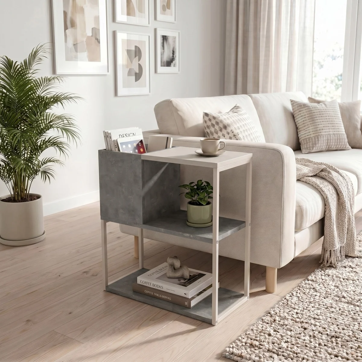 Decortie Tania Side Table with Cube Storage and Open Shelves - Retro Grey – image 4