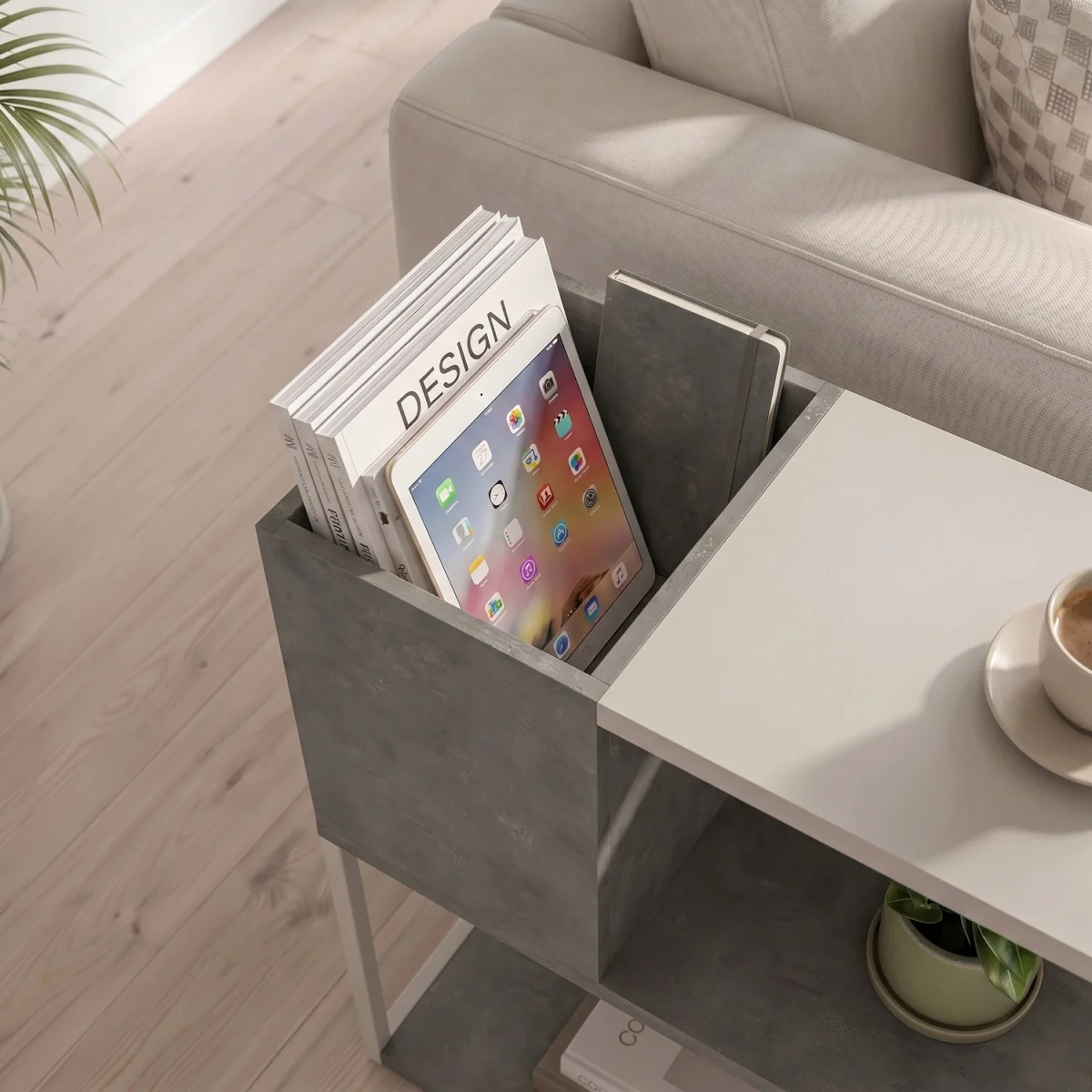 Decortie Tania Side Table with Cube Storage and Open Shelves - Retro Grey – image 5