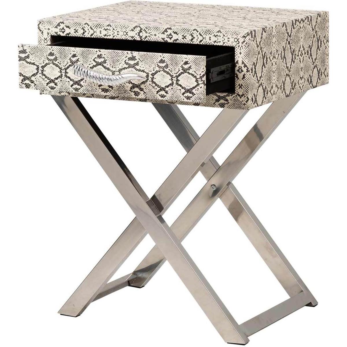 Faux Snake Leather 1 Drawer Side Table, End Table - Black/white – image 2