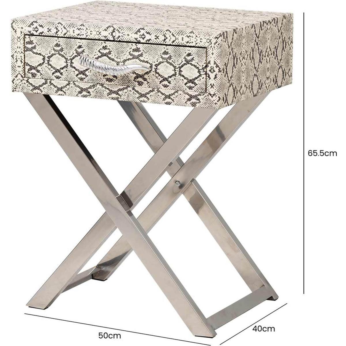 Faux Snake Leather 1 Drawer Side Table, End Table - Black/white – image 3