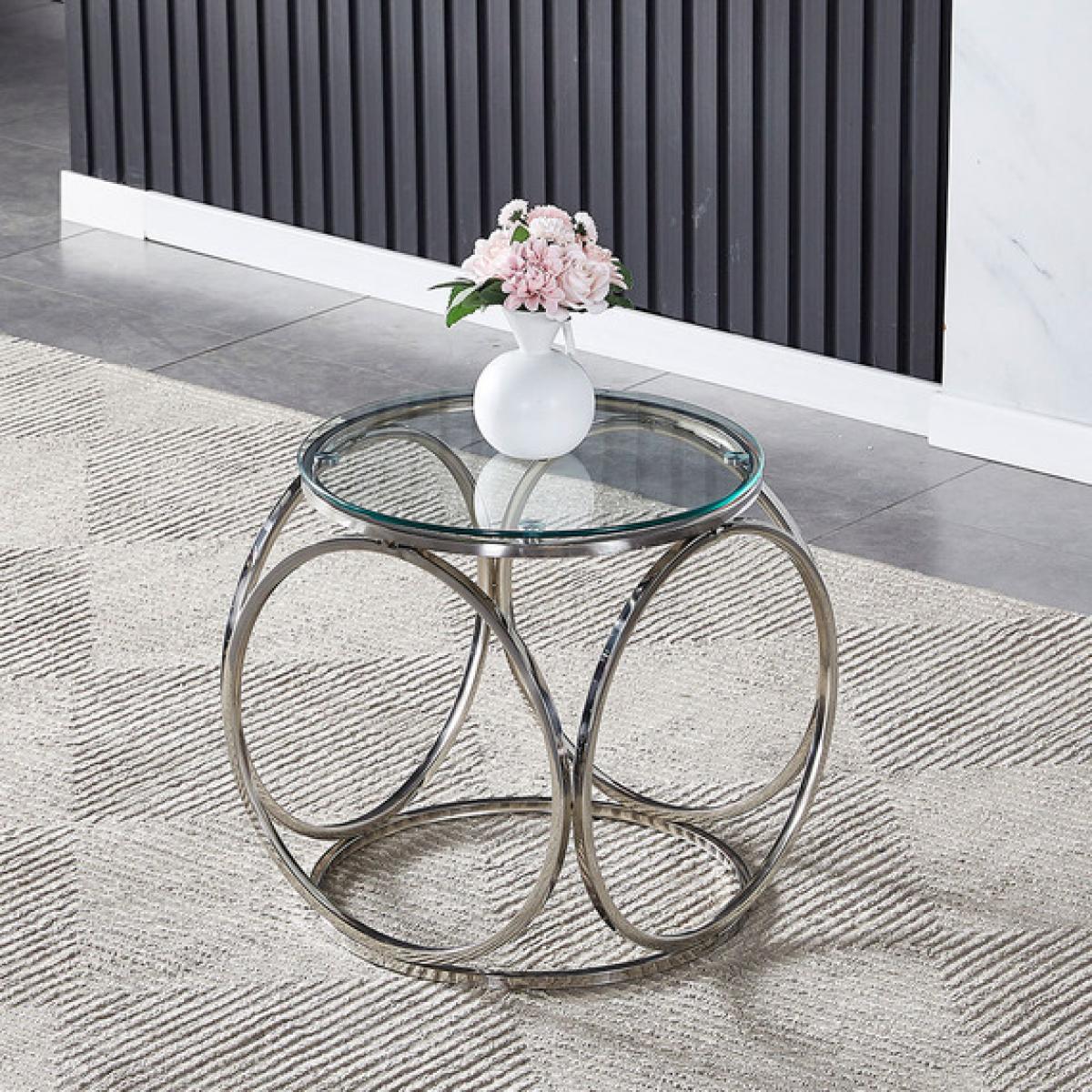Modern Tempered Glass Tabletop Coffee Side Table With Chromed Legs - Silvery / 9.5kg