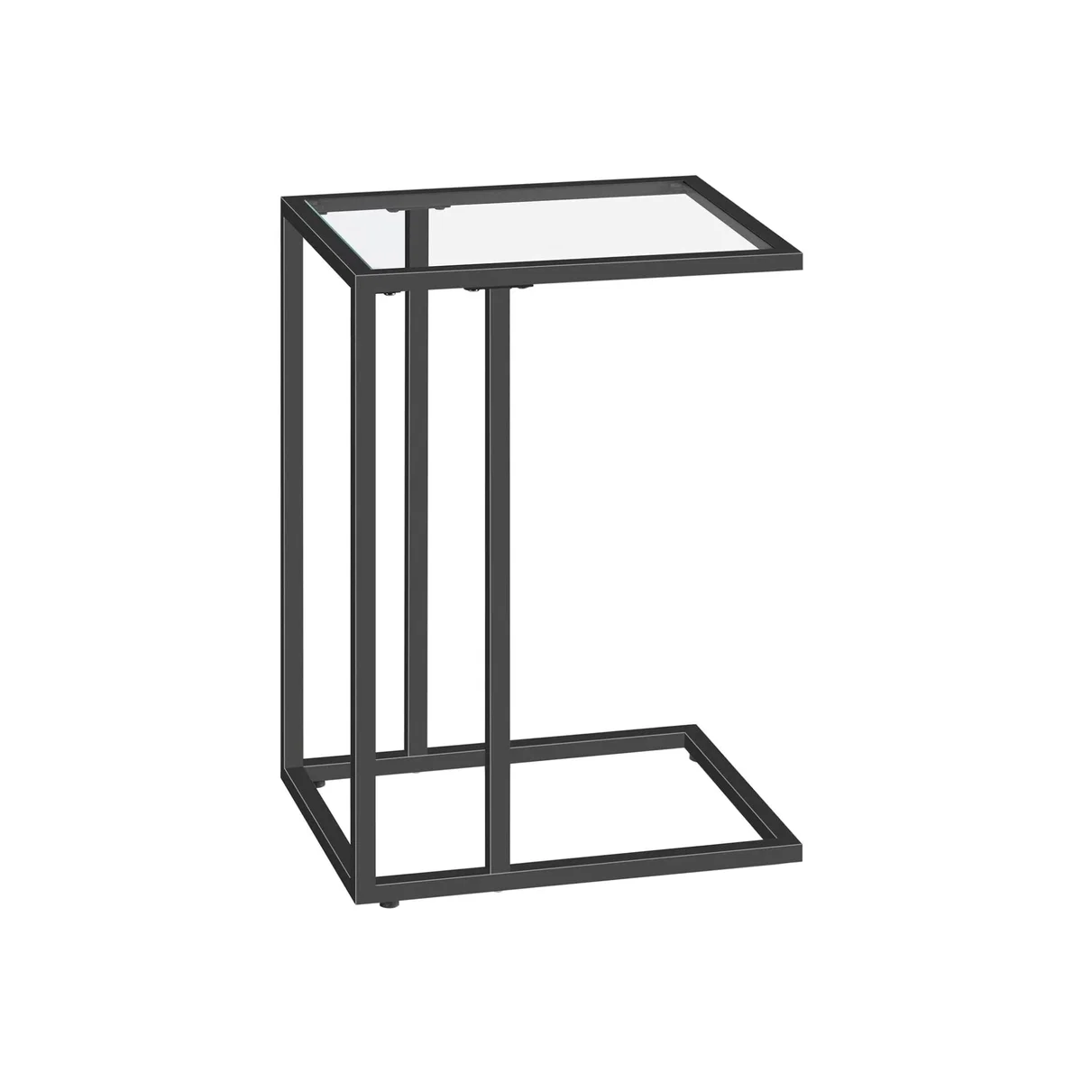 Tempered Glass C Shape Metal Side Table Black - Black