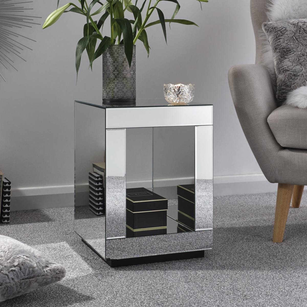 Capri Cube Mirrored Lamp Table - Mirror – image 1