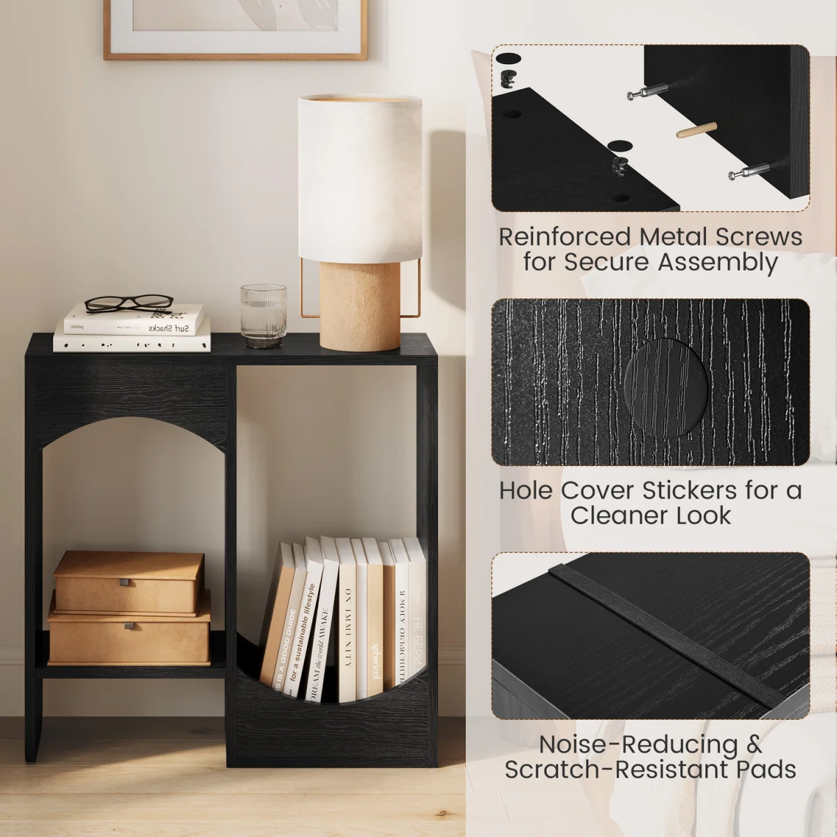 Yaheetech Narrow Sofa Side Table with Arched Cut-Out & Shelves - Black – image 6