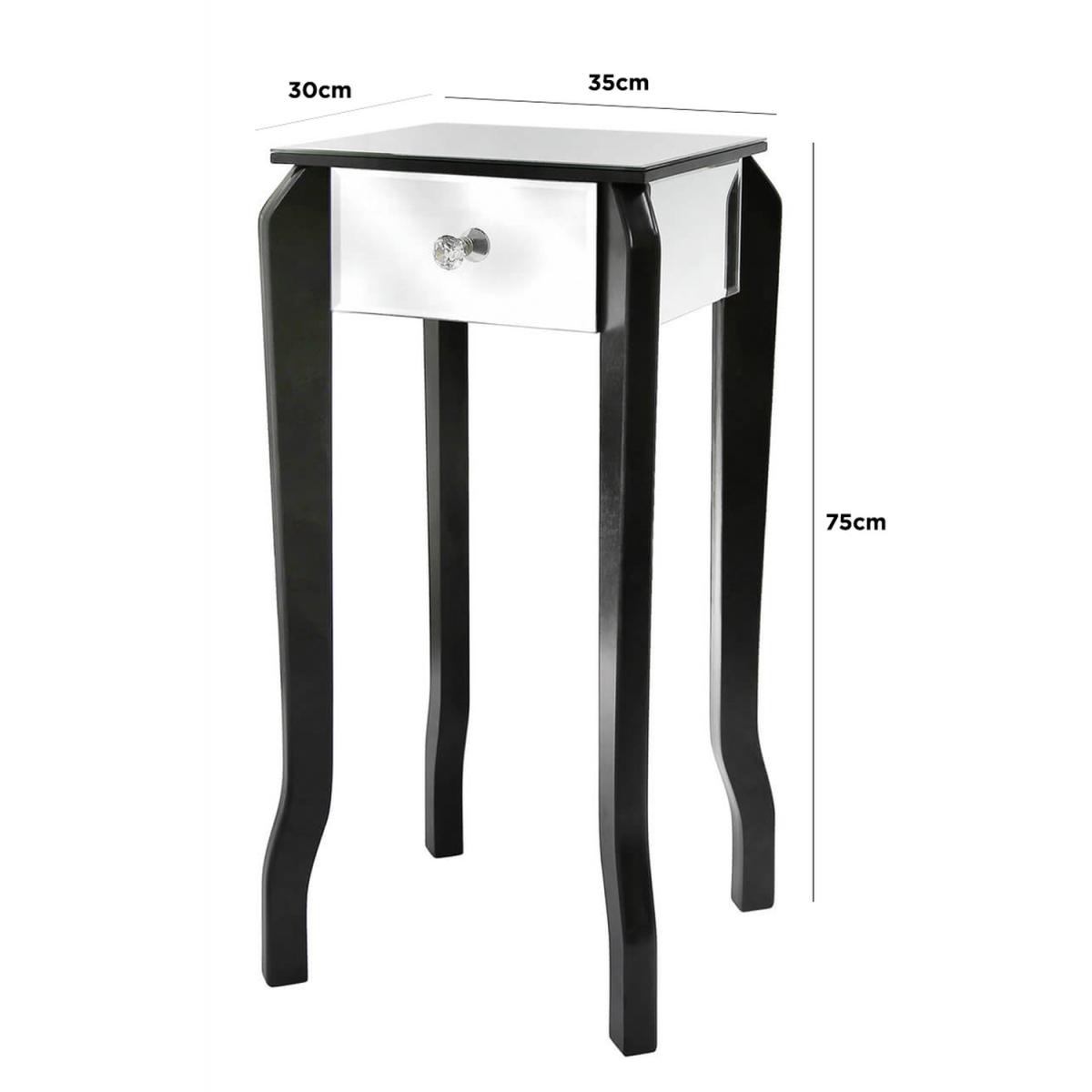 Mira 1 Drawer Mirror Top Side Table - Black – image 2