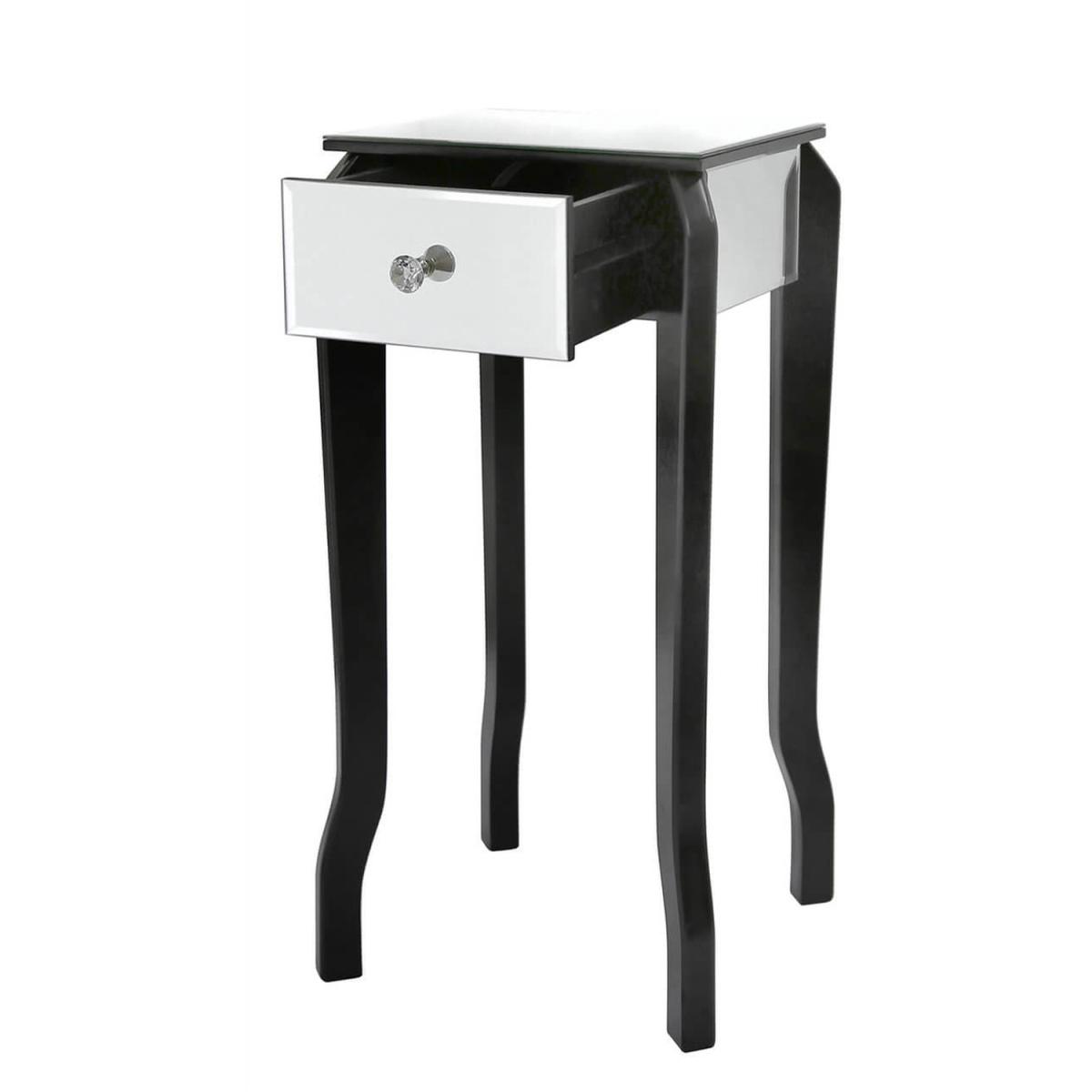 Mira 1 Drawer Mirror Top Side Table - Black – image 3
