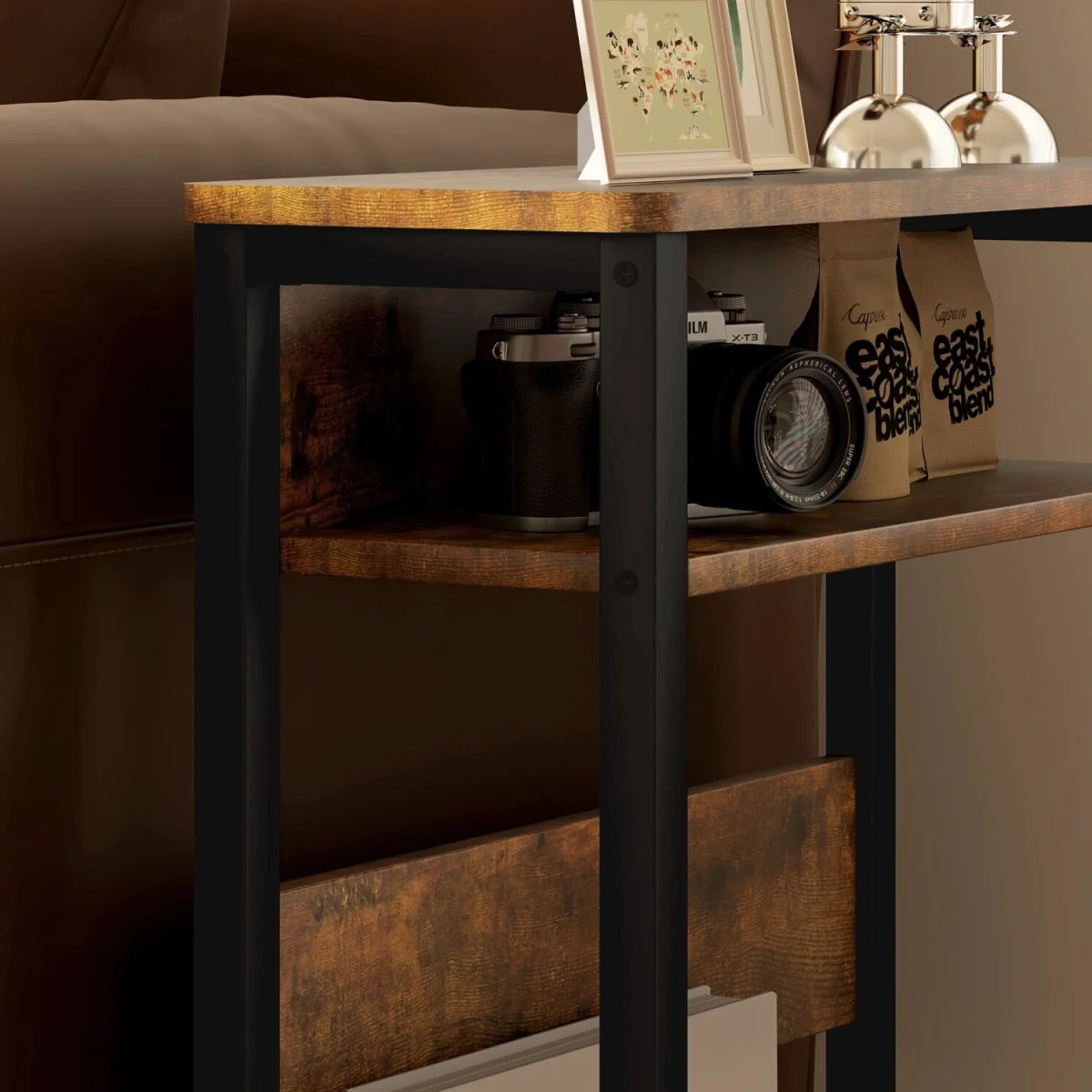 Novizi Industrial Metal and Wood Side Table - Rustic Brown and Black – image 2