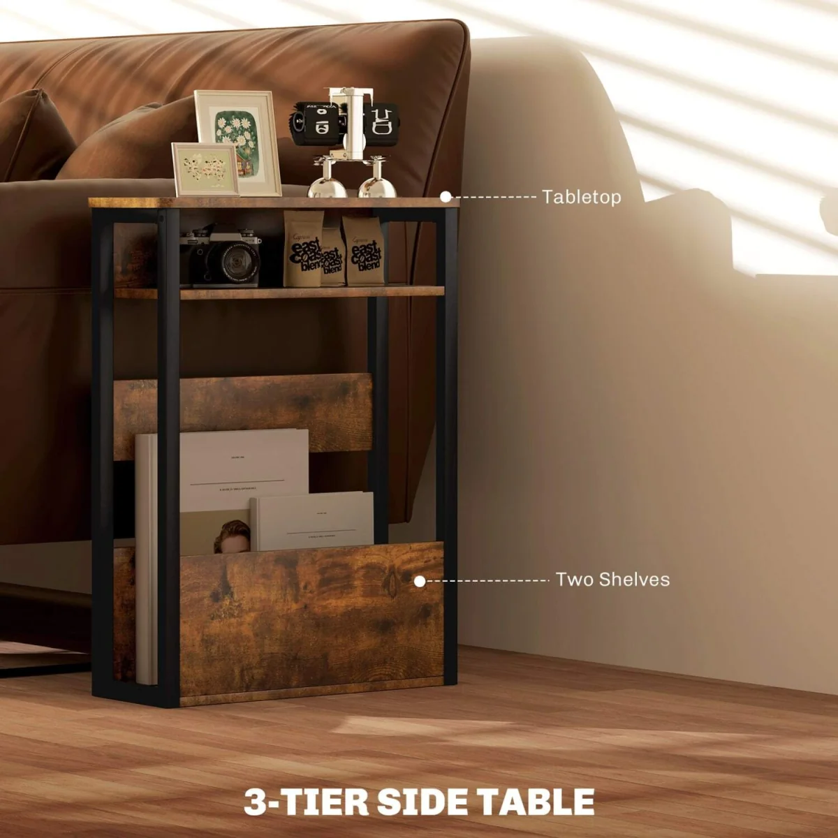 Novizi Industrial Metal and Wood Side Table - Rustic Brown and Black – image 5