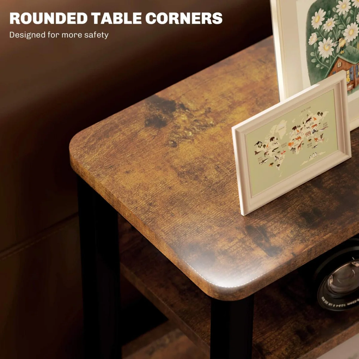 Novizi Industrial Metal and Wood Side Table - Rustic Brown and Black – image 6