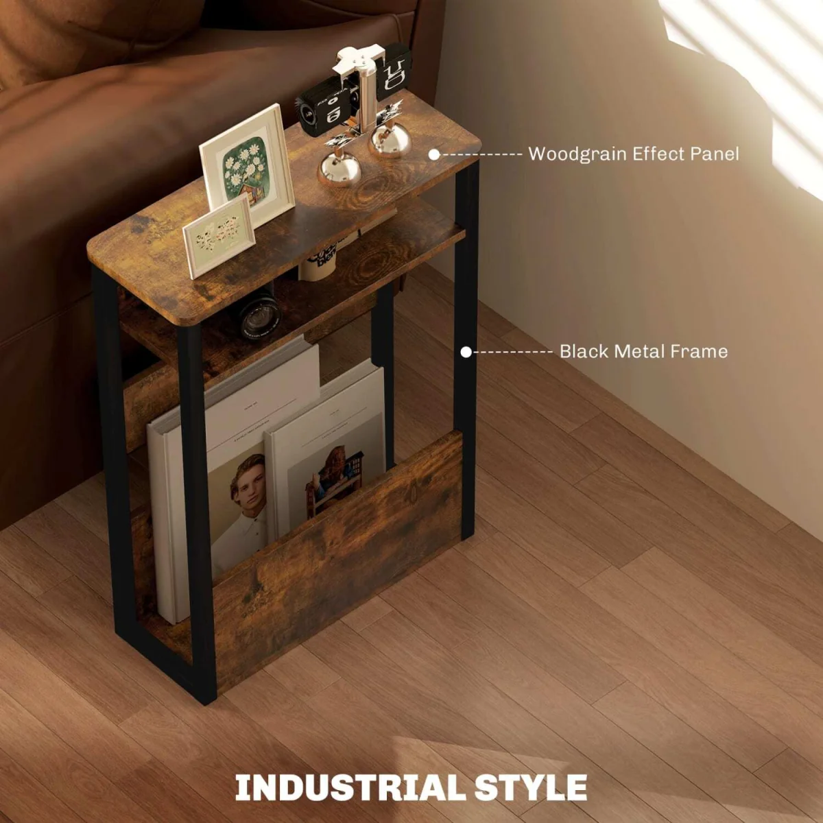Novizi Industrial Metal and Wood Side Table - Rustic Brown and Black – image 8