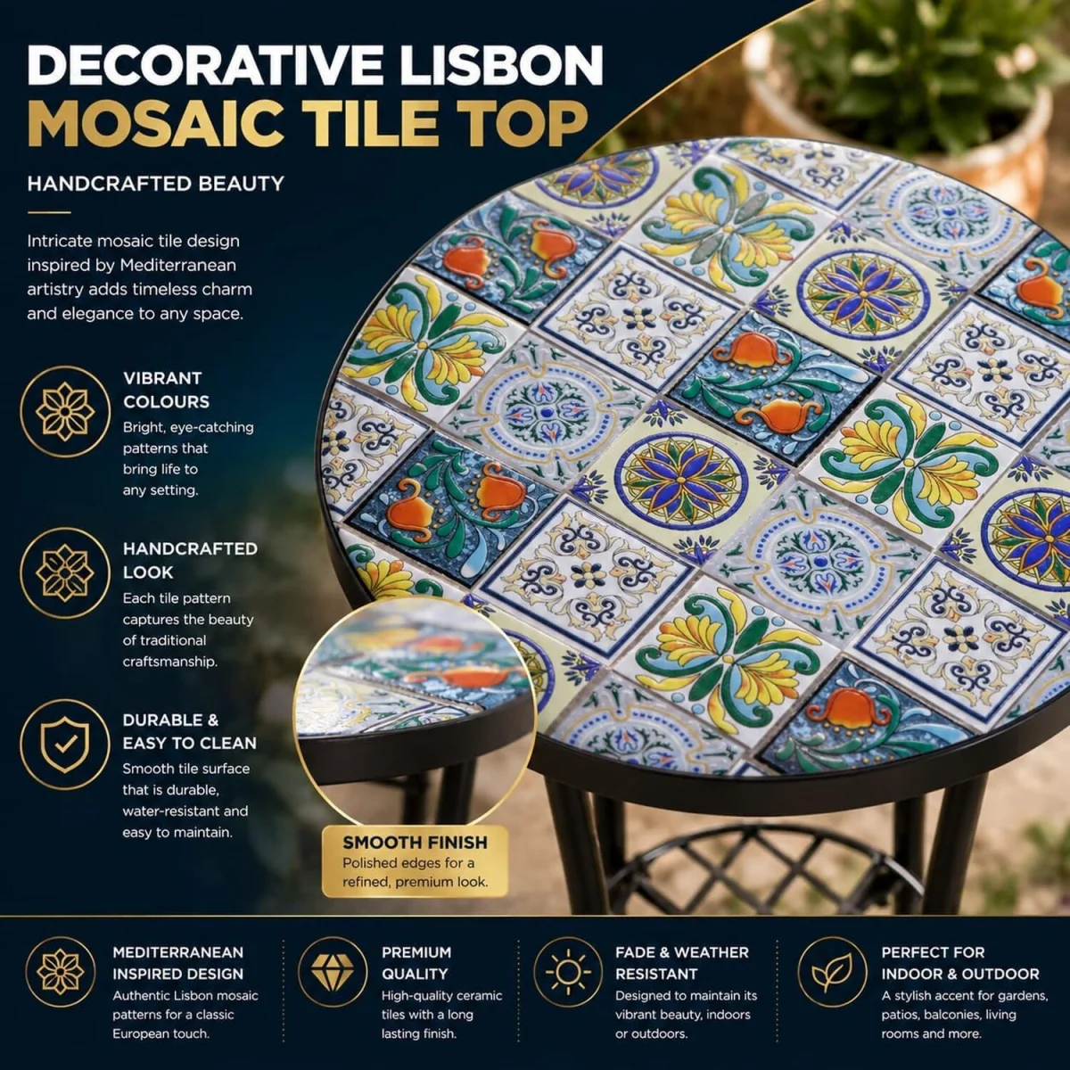 Mosaic Plant Stand Side Table - Multi Color frame with mosaic tile seat – image 5