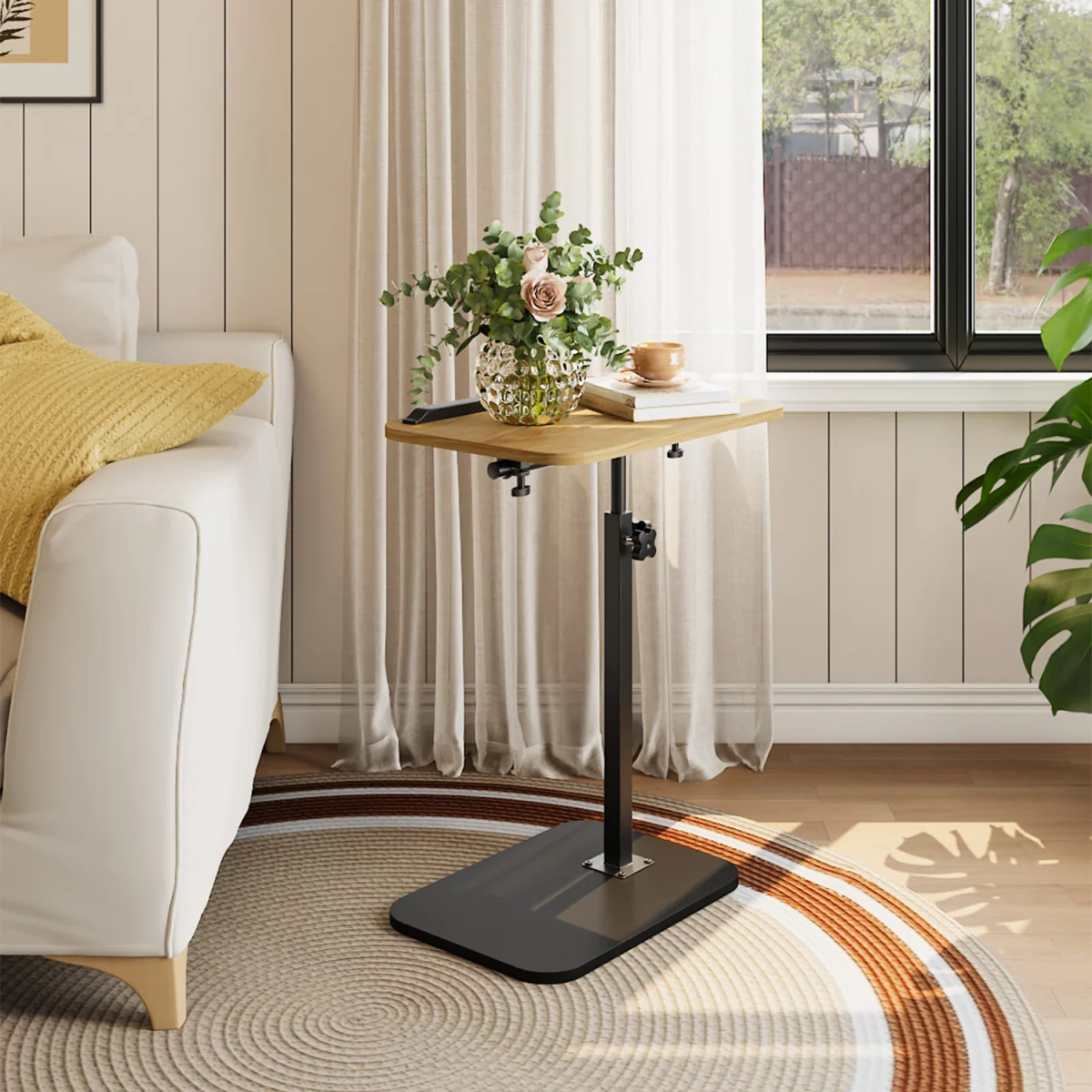 Side Table with Adjustable Height - Natural Wood & Black – image 1