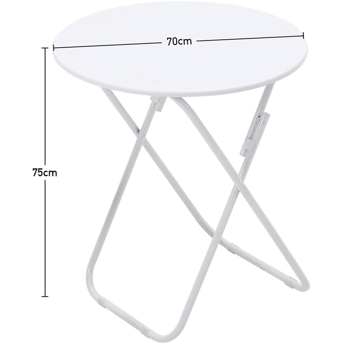 Foldable Round Wooden Dinner Side Table Garden Camping - White / 70cm – image 2